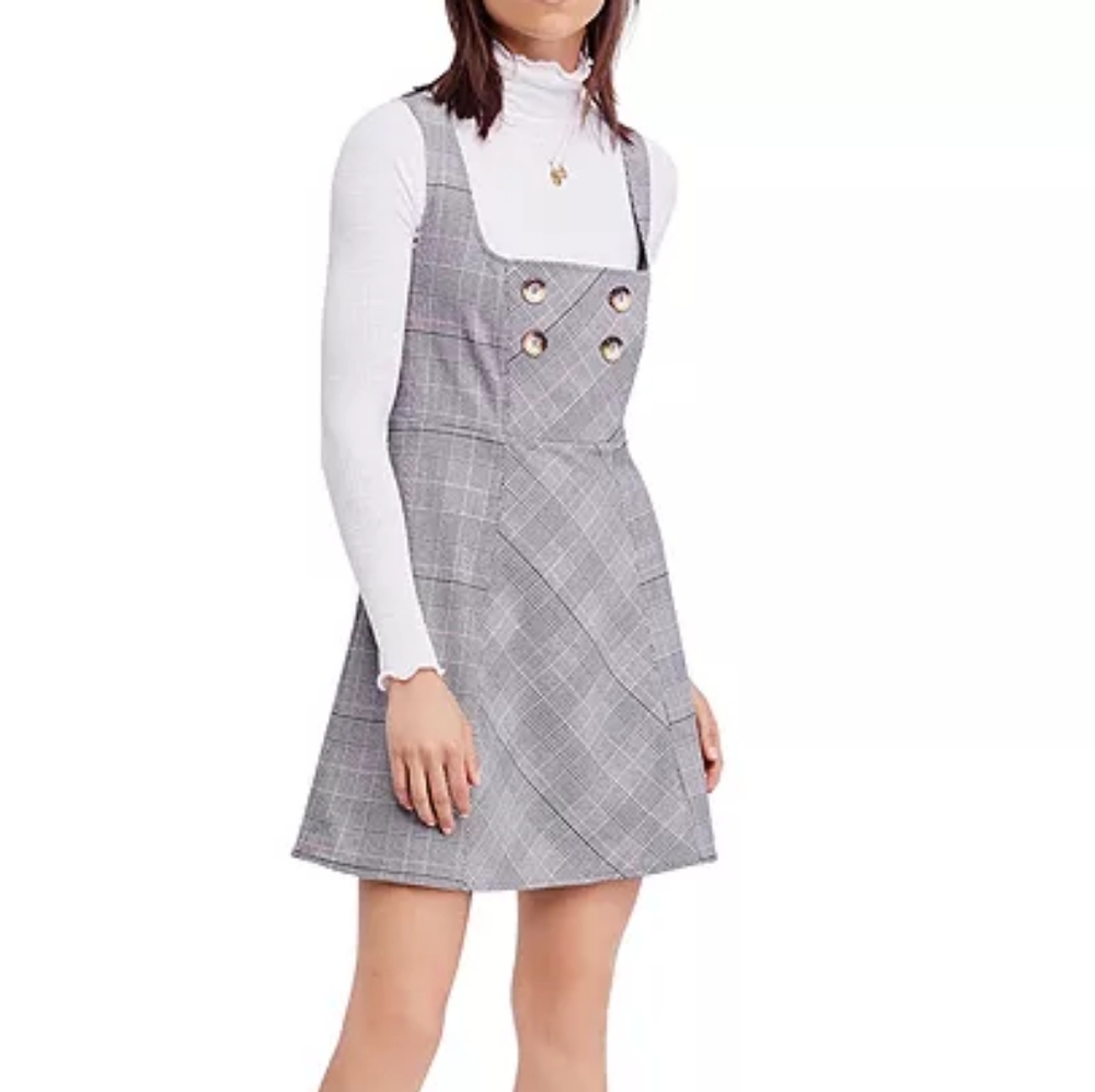 Free People Say No More Black & White Plaid Mini Dress